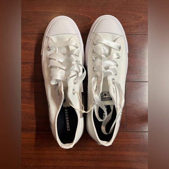 Custom Converse By You Lift Platform Low Womens 9.5 White Wedding Just Married - Picture 7 of 16